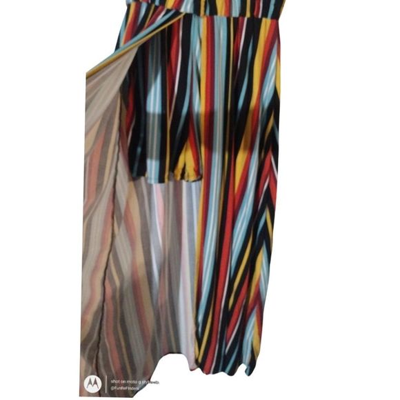 Cold Shoulder Maxi Romper Shorts Spaghetti Straps Button Down Stripes Size 1X - Picture 3 of 13